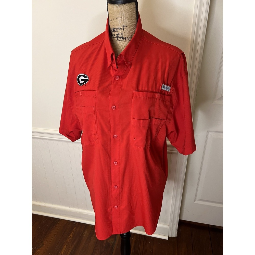 Columbia UGA Polyester‎ Short Sleeve Button Down Red Size L
